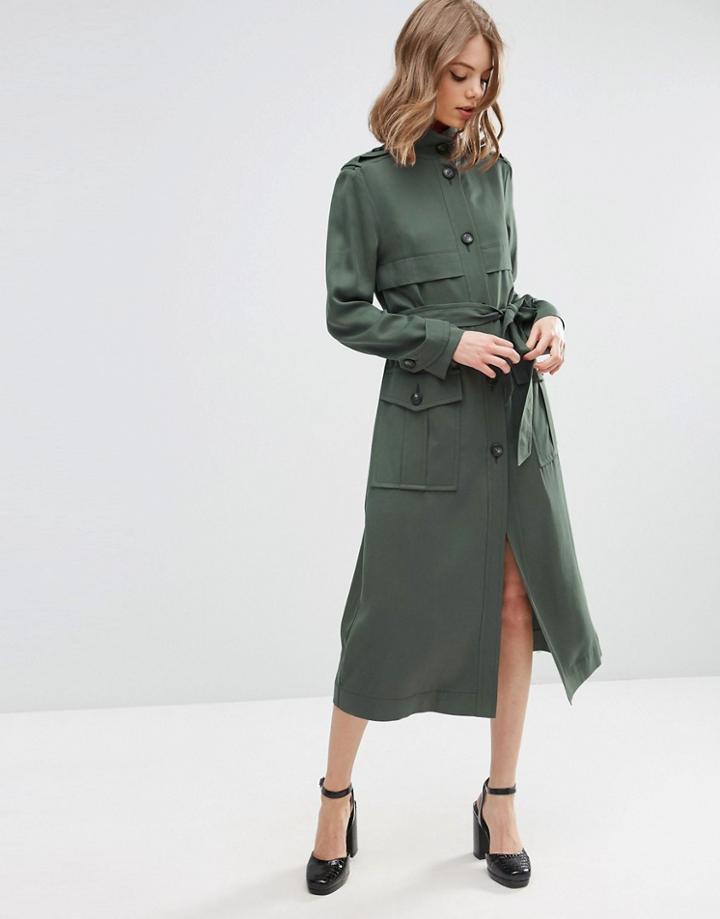 Asos Duster Coat In Utility Styling - Slate Blue
