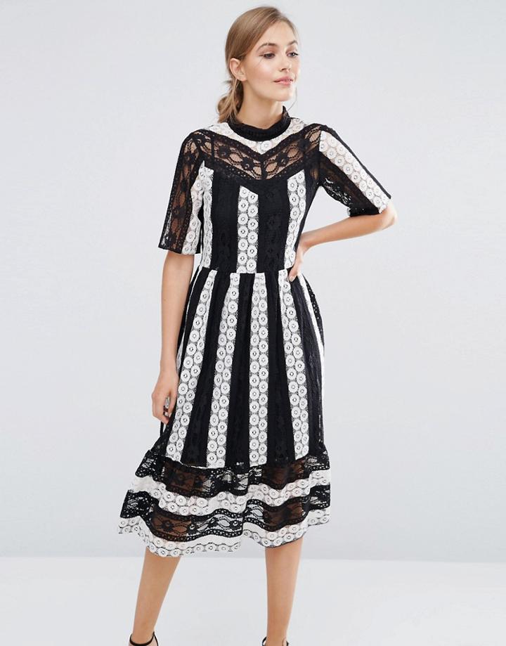 Closet Midi Dress In Paneled Lace - Multi
