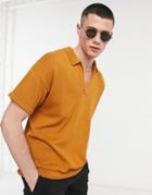 Asos Design Knitted Midweight Revere Polo T-shirt In Tan-brown