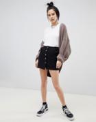 Pull & Bear Denim Mini Skirt With Tortoise Buttons - Black