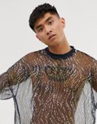 Asos Design Oversized T-shirt In Mesh With All Over Animal Print - Black