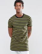 Asos Longline Muscle T-shirt In Khaki Stripe
