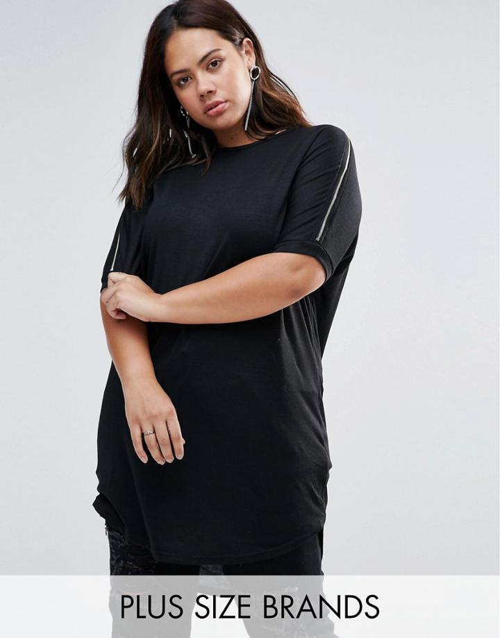 New Look Plus Zip Cold Shoulder Top - Black