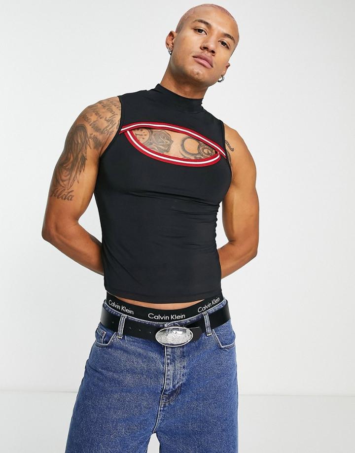 Asos Design Skinny Tank Top In Black With Turtleneck And Cut-out