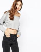 Asos Slouchy Sweat With Off Shoulder - Gray