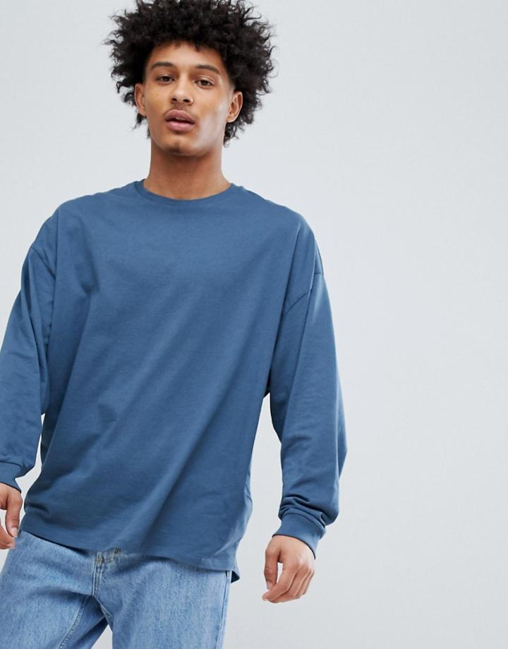 Asos Design Oversized Long Sleeve T-shirt With Cuffs - Gray