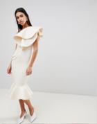 Asos Premium Quilted Pephem Bodycon Midi Dress - Cream