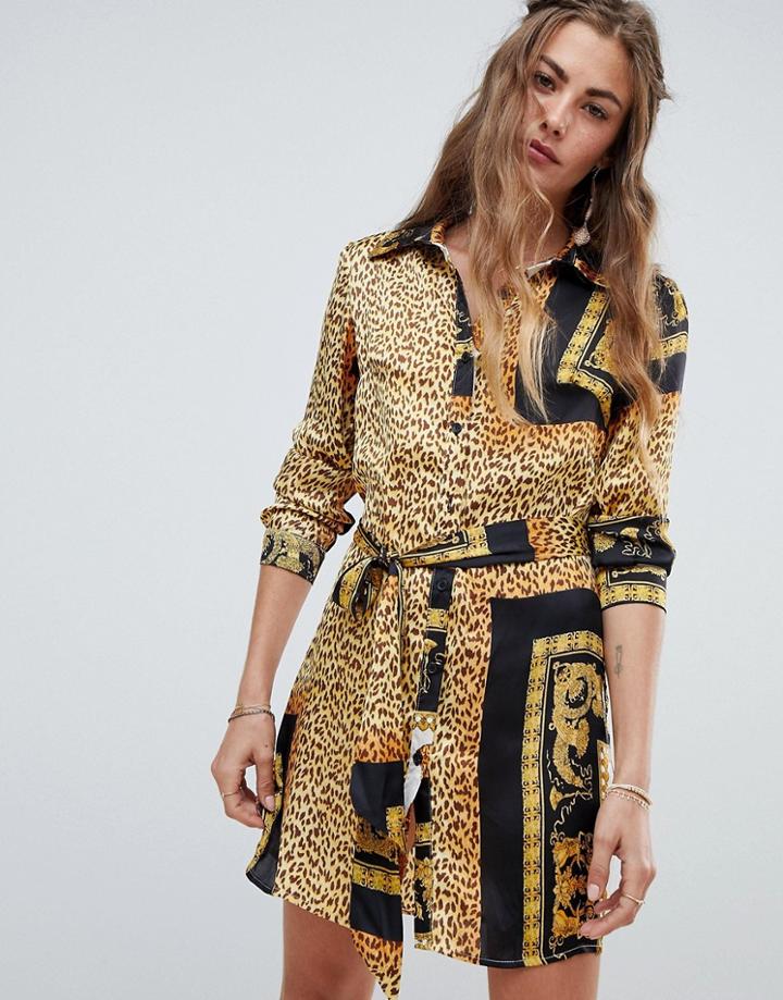 Love & Other Things Animal Print Shirt Dress - Black