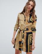 Love & Other Things Animal Print Shirt Dress - Black
