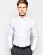 Selected Homme Cut Away Collar Shirt With Stretch In Skinny Fit - White