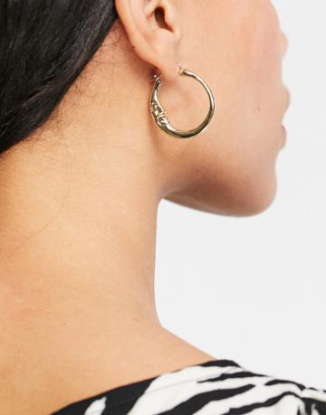 Asos Design Hoop Earrings In Moon Design In Gold Tone
