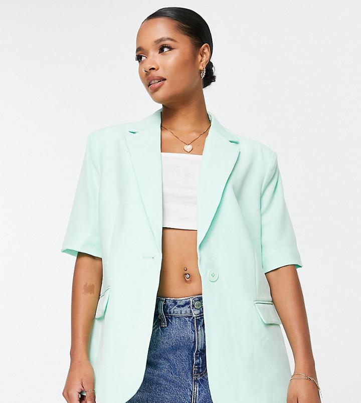 Vero Moda Petite Tailored Suit Blazer With Short Sleeves In Green