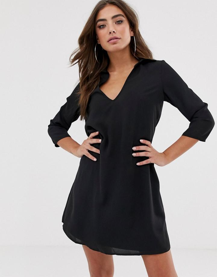 Asos Design Collared Trapeze Mini Dress-black