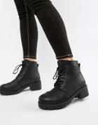 Pieces Lace Up Tracked Sole Ankle Boot - Black