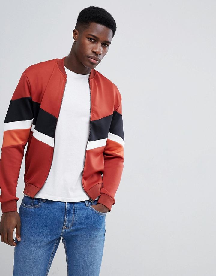 Stradivarius Scuba Panel Bomber Jacket In Orange - Orange
