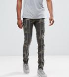 Asos Tall Skinny Pants With Zip Detail And Camo Print - Green