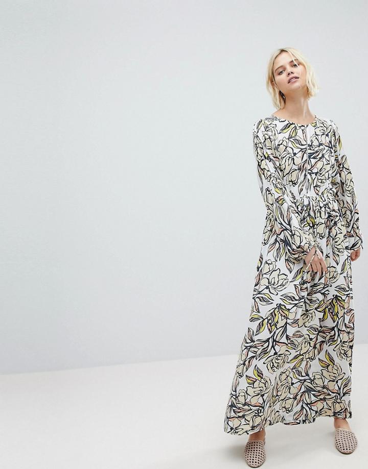 Suncoo Floral Maxi Dress With Tie Back - White