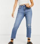 New Look Petite Ripped Straight Leg Jean In Light Blue-blues