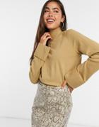 Vila Knitted Sweater With Folded Cuffs In Brown