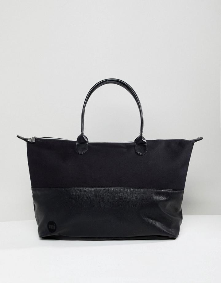 Mi-pac Canvas & Tumbled Faux Leather Contrast Gym Weekender - Black