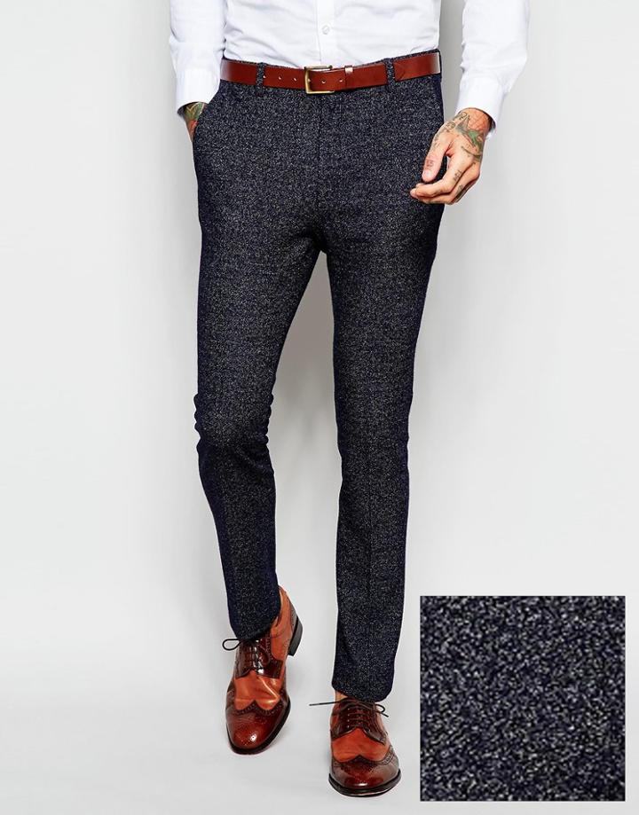 Asos Super Skinny Suit Pants In Neppy Jersey - Navy