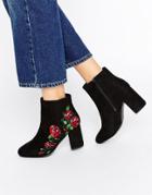 Asos Rule Embroidered Ankle Boots - Black