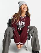 Bershka Oversized Collegiate Ny Sweatshirt In Burgundy-red