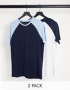 Threadbare 2 Pack Raglan T-shirt In Navy Blue & White Navy-multi