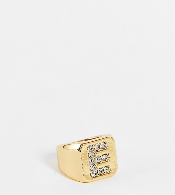 Asos Design 14k Gold Plated E Initial Ring