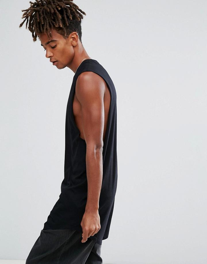 Asos Super Longline Tank With Dropped Armhole And Curve Hem - Black
