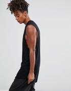 Asos Super Longline Tank With Dropped Armhole And Curve Hem - Black