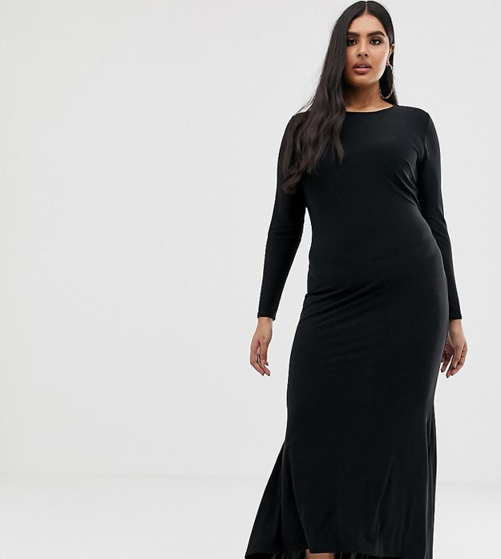 Club L London Plus Fishtail Maxi Dress In Black
