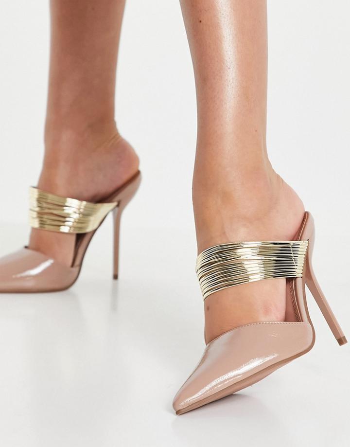 Asos Design Peace High Heeled Mules With Piping Detail In Beige-neutral
