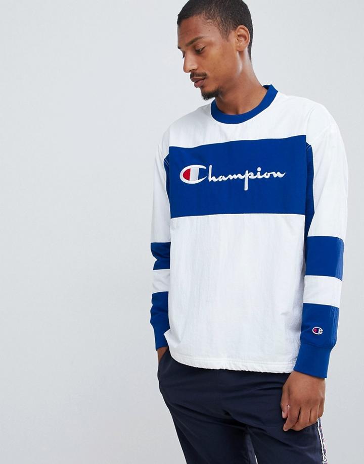 Champion Panel Sweatshirt With Large Script Logo In White - White