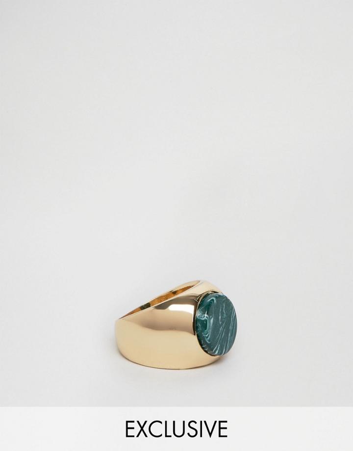 Designb London Green Stone Ring In Gold - Gold
