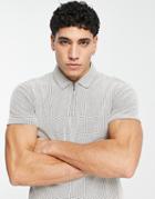 Asos Design Textured Waffle Polo With Zip In Beige-neutral