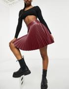 Asos Design Leather Look Skirt In Wine-red