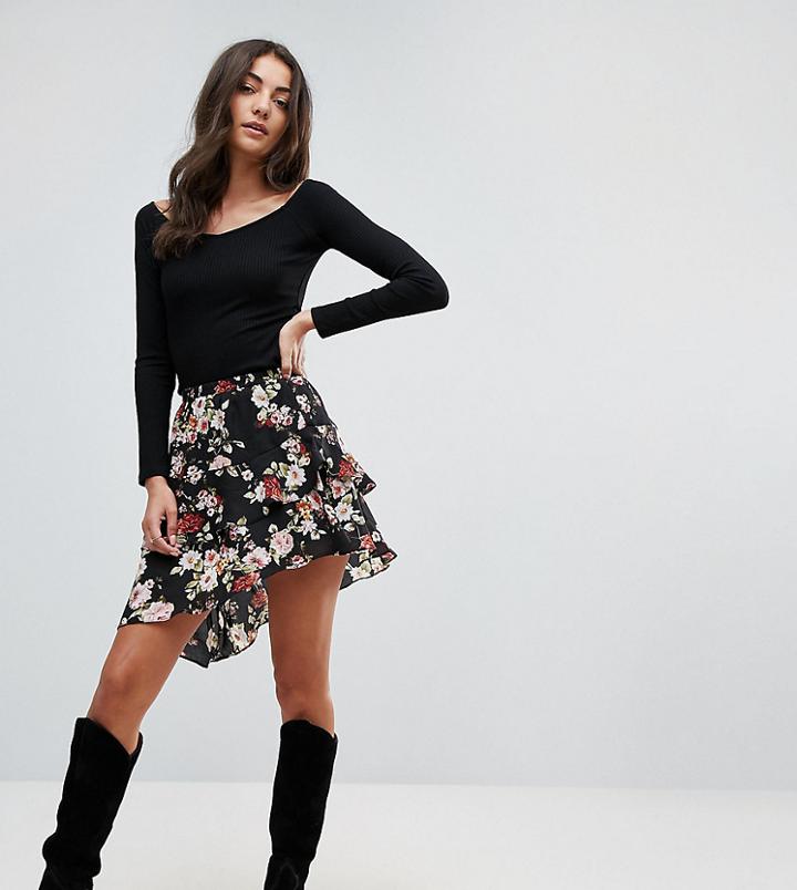 Missguided Tall Asymetric Floral Ruffle Skirt - Multi
