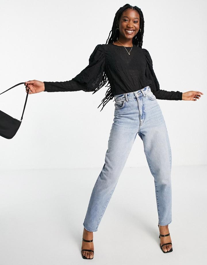 Y.a.s Textured Blouse With Long Cuff In Black