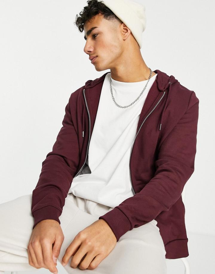 Asos Design Zip Up Hoodie In Red