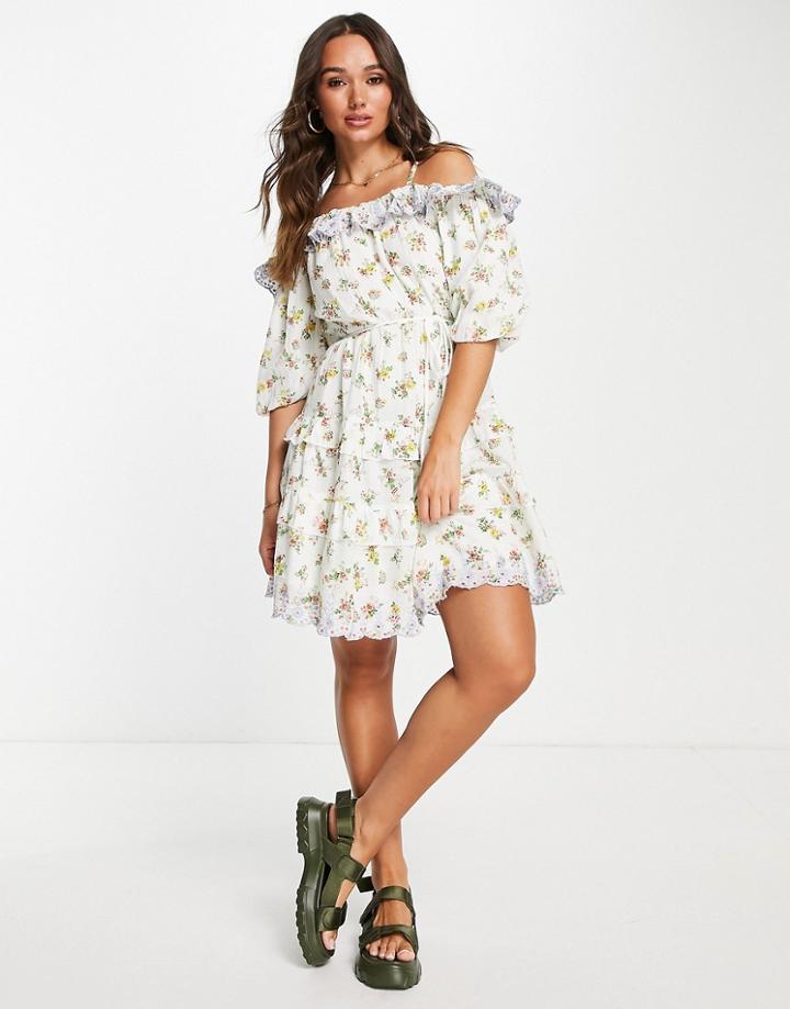 Y.a.s Ruffle Detail Mini Dress In Mixed Floral-multi