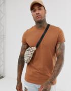 Asos Design T-shirt With Crew Neck And Roll Sleeve In Brown - Brown