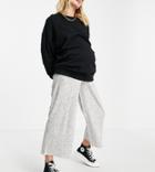 Asos Design Maternity Overbump Culotte Pants In Rib With Tie Waist In White Heather
