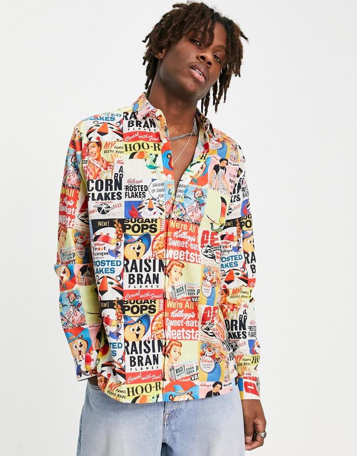 Asos Design Kelloggs Relaxed Shirt In Vintage Cereal Box Print-multi