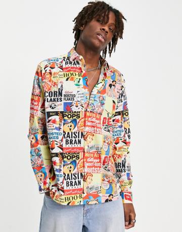 Asos Design Kelloggs Relaxed Shirt In Vintage Cereal Box Print-multi