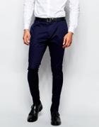 Asos Super Skinny Smart Pants In Cotton Sateen - Navy