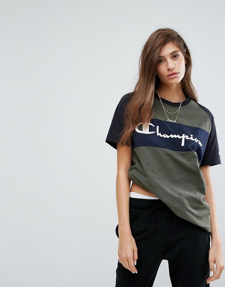 Champion Oversized T-shirt With Color Block & Print Logo - Navy