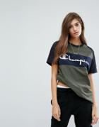 Champion Oversized T-shirt With Color Block & Print Logo - Navy