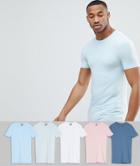 Asos Design Longline Muscle Fit T-shirt With Crew Neck 5 Pack Save - Multi