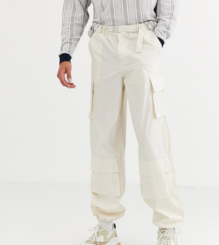 Asos White Tall Wide Leg Cargo Pants In Beige